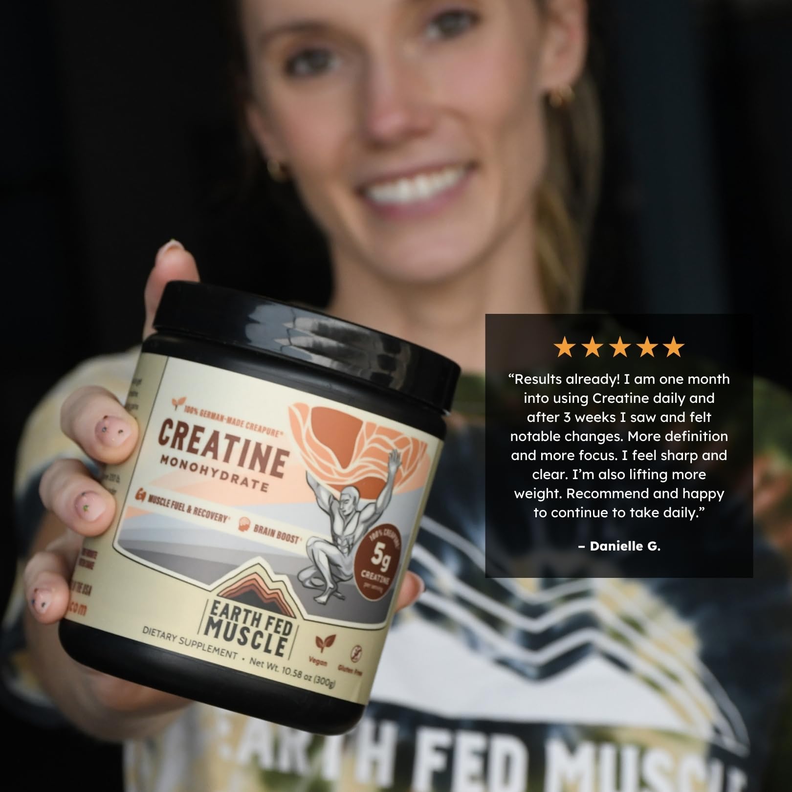 Earth Fed Muscle etiqueta nutricional legible, transparencia de ingredientes