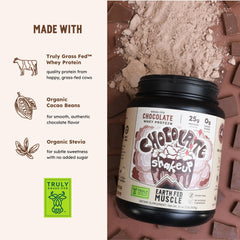 Earth Fed Muscle batido preparado en vaso, sabor chocolate y cremoso