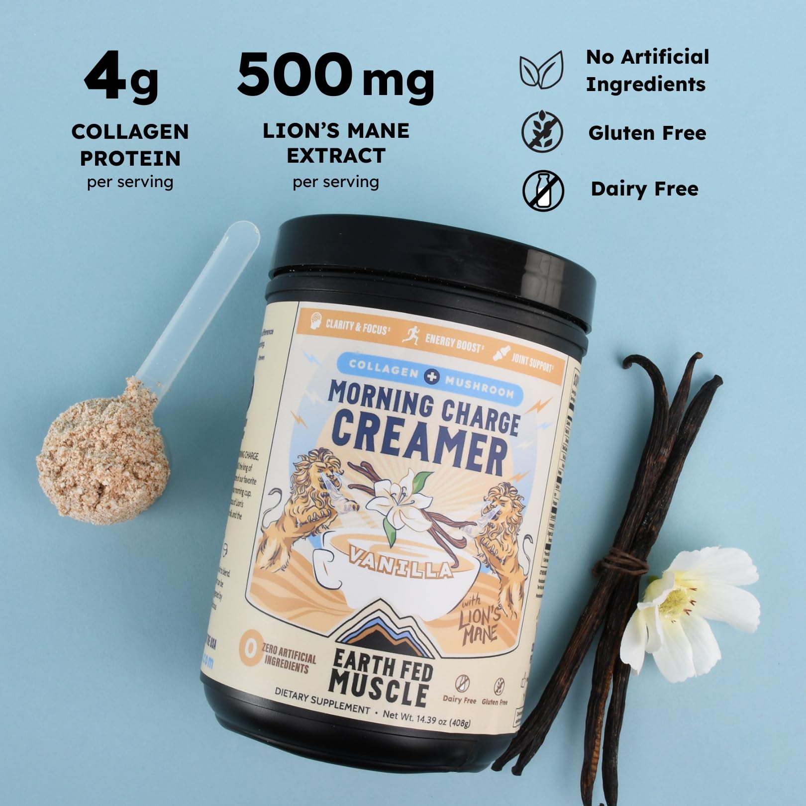 Earth Fed Muscle creamer disuelto en agua tibia para cold brew sin grumos
