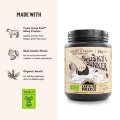 Earth Fed Muscle batido servido en vaso, rápido para recuperación y snack