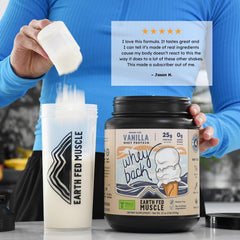 Batido preparado con Earth Fed Muscle aportando recuperación inmediata