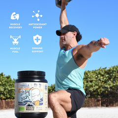 Etiqueta nutricional de Earth Fed Muscle con 25 g de proteína por servicio