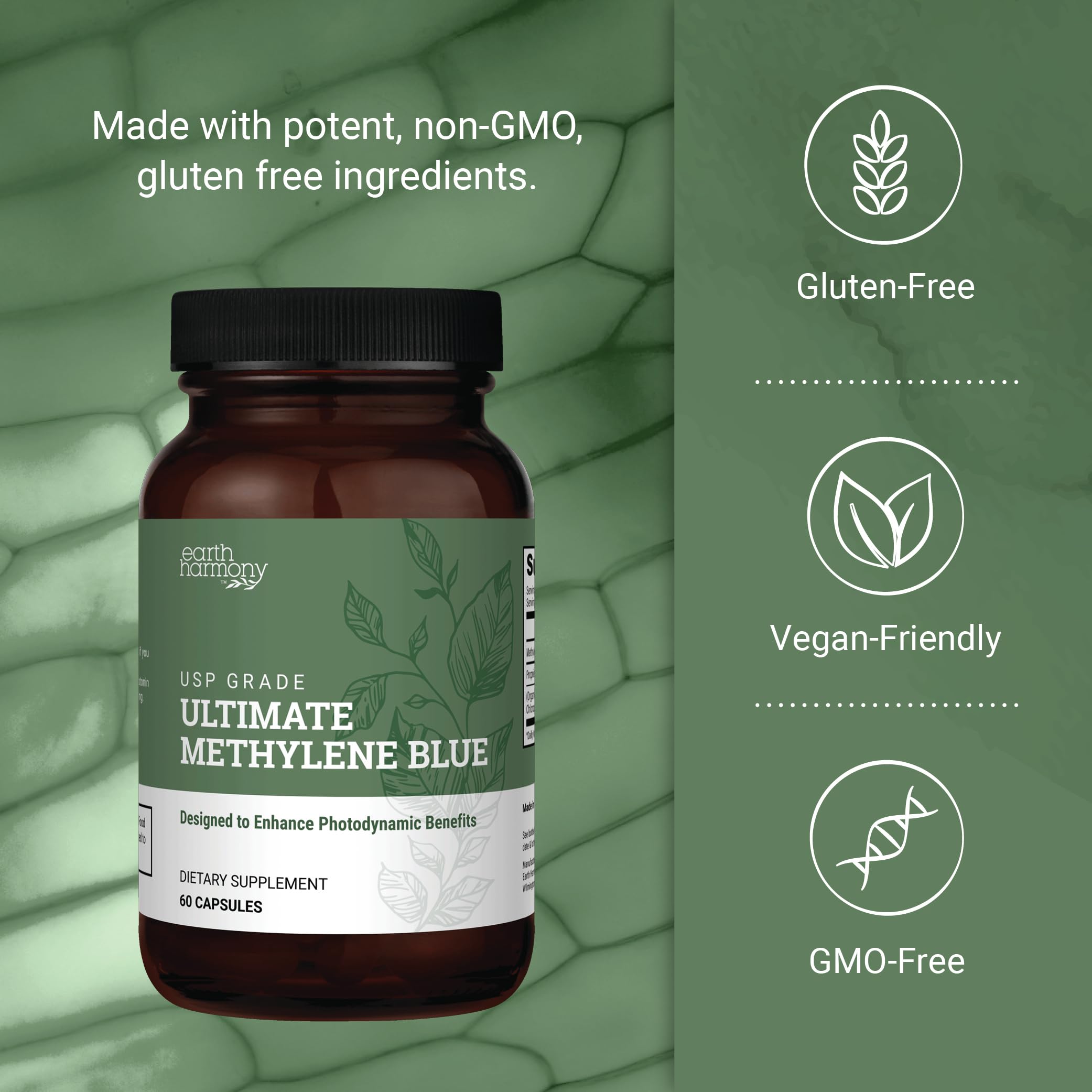Earth Harmony Naturals cápsulas en mano para demostrar fácil administración