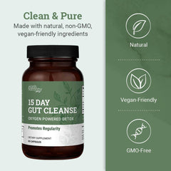 Earth Harmony Naturals cápsulas junto a un vaso de agua para uso diario práctico