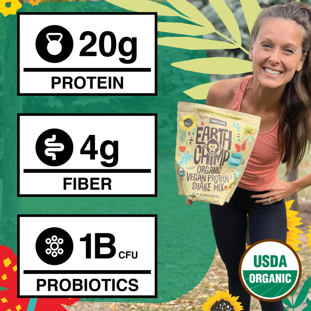 EarthChimp batido con frutas preparado, brinda proteína vegetal y sabor natural