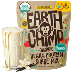 EarthChimp envase frontal de vainilla mostrando etiqueta y beneficios