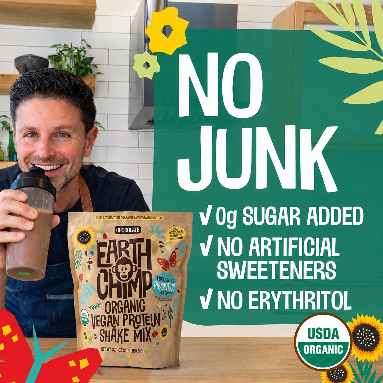 EarthChimp comparación de tamaño y porciones, envase de 64 oz para uso prolongado