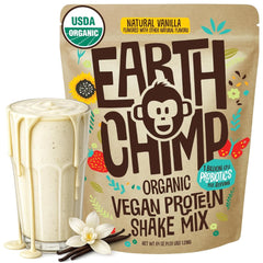 EarthChimp frente del envase mostrando tamaño y sello orgánico, conveniencia diaria