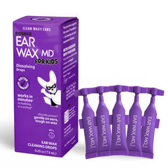 Earwax MD eosera paquete frontal mostrando cinco viales, opción segura y dosificada