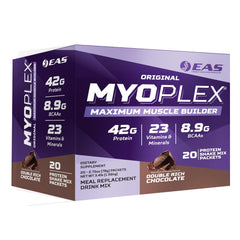 EAS Myoplex frente del empaque mostrando 20 sobres y beneficio práctico