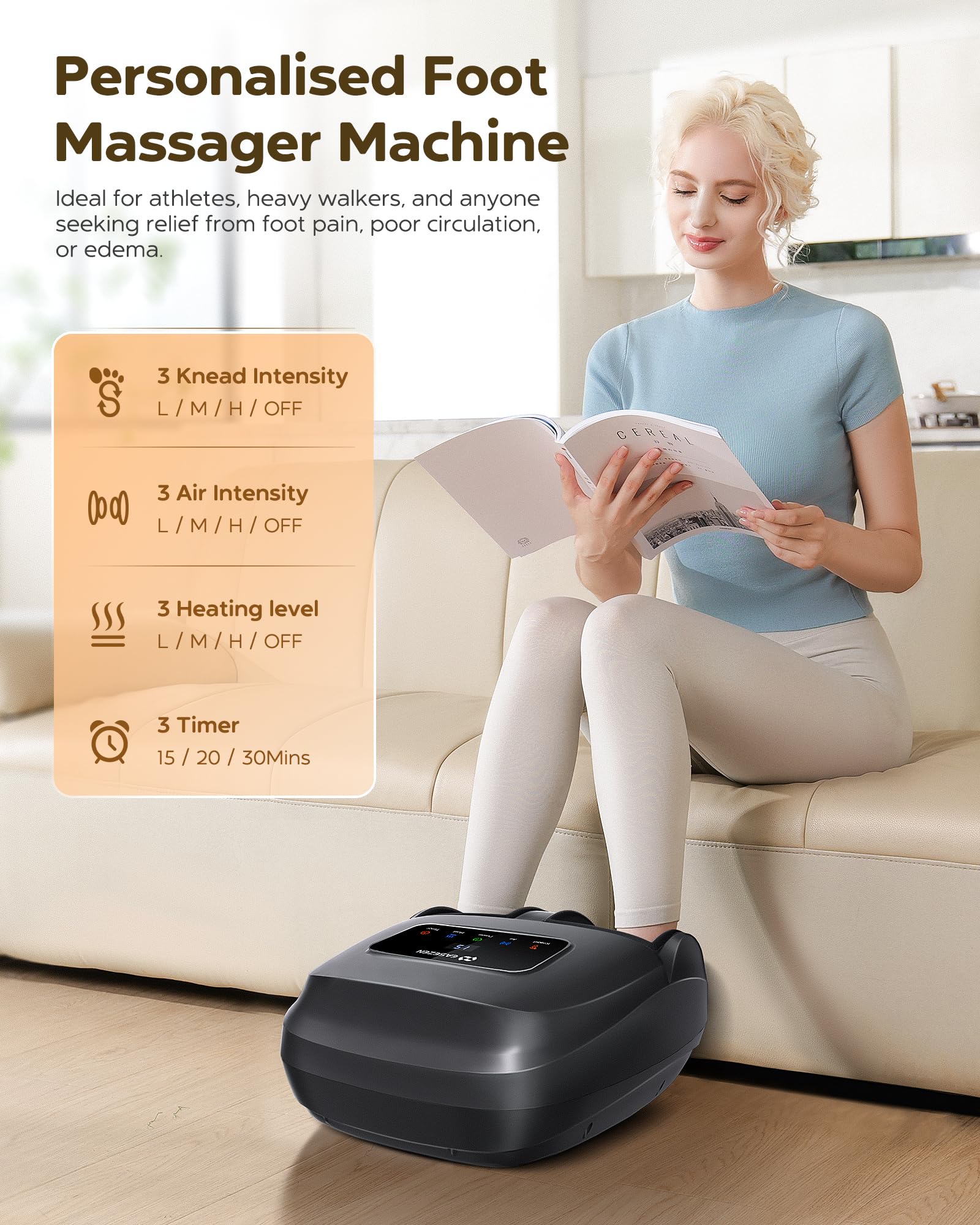 EaseZen control remoto en mano para cambiar modos sin agacharse y mejorar accesibilidad