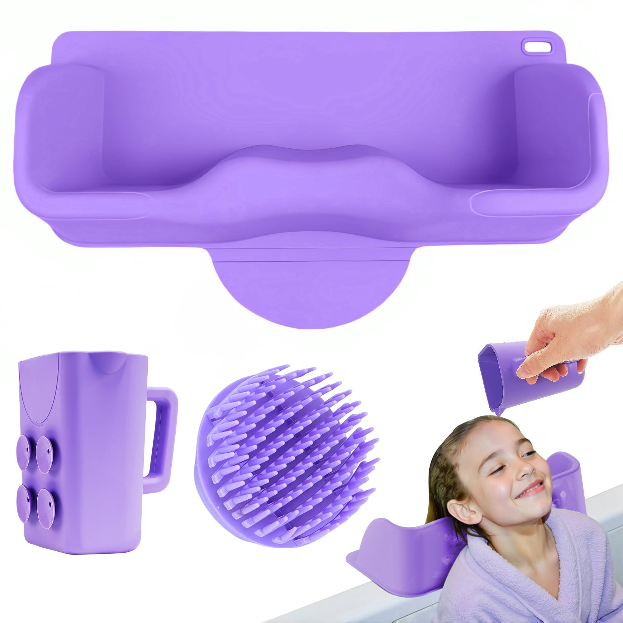 EASICUTI vista frontal del lavabo morado y su diseño compacto que facilita el transporte