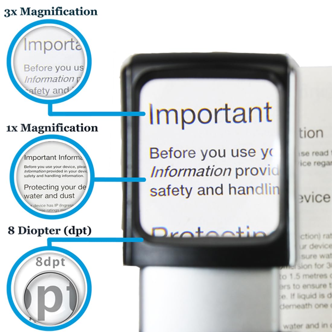 easy magnifier comparación de tamaño en mano, portátil y cómoda