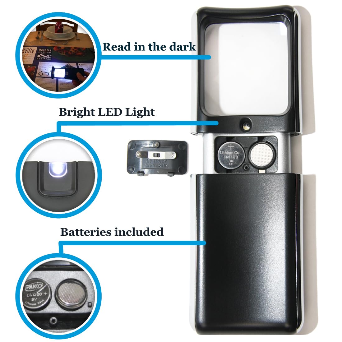 easy magnifier luz LED activa en ambiente oscuro, mayor contraste