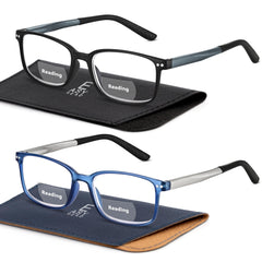 EASY READ vista frontal del pack de dos pares, estilo deportivo y acabado negro azul para uso diario