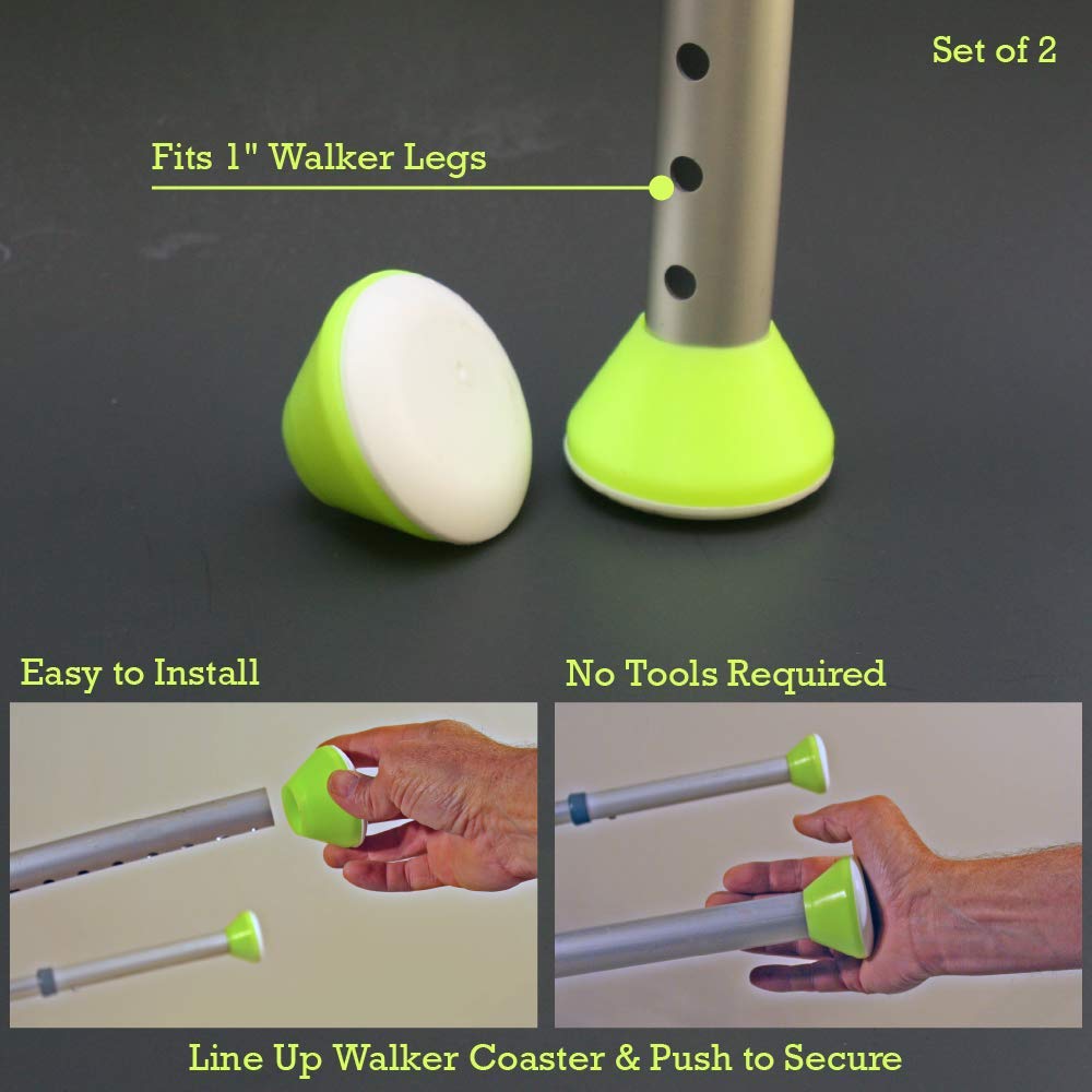 Easy To Use Products Walker Coasters instalados en andador dentro de casa, uso seguro