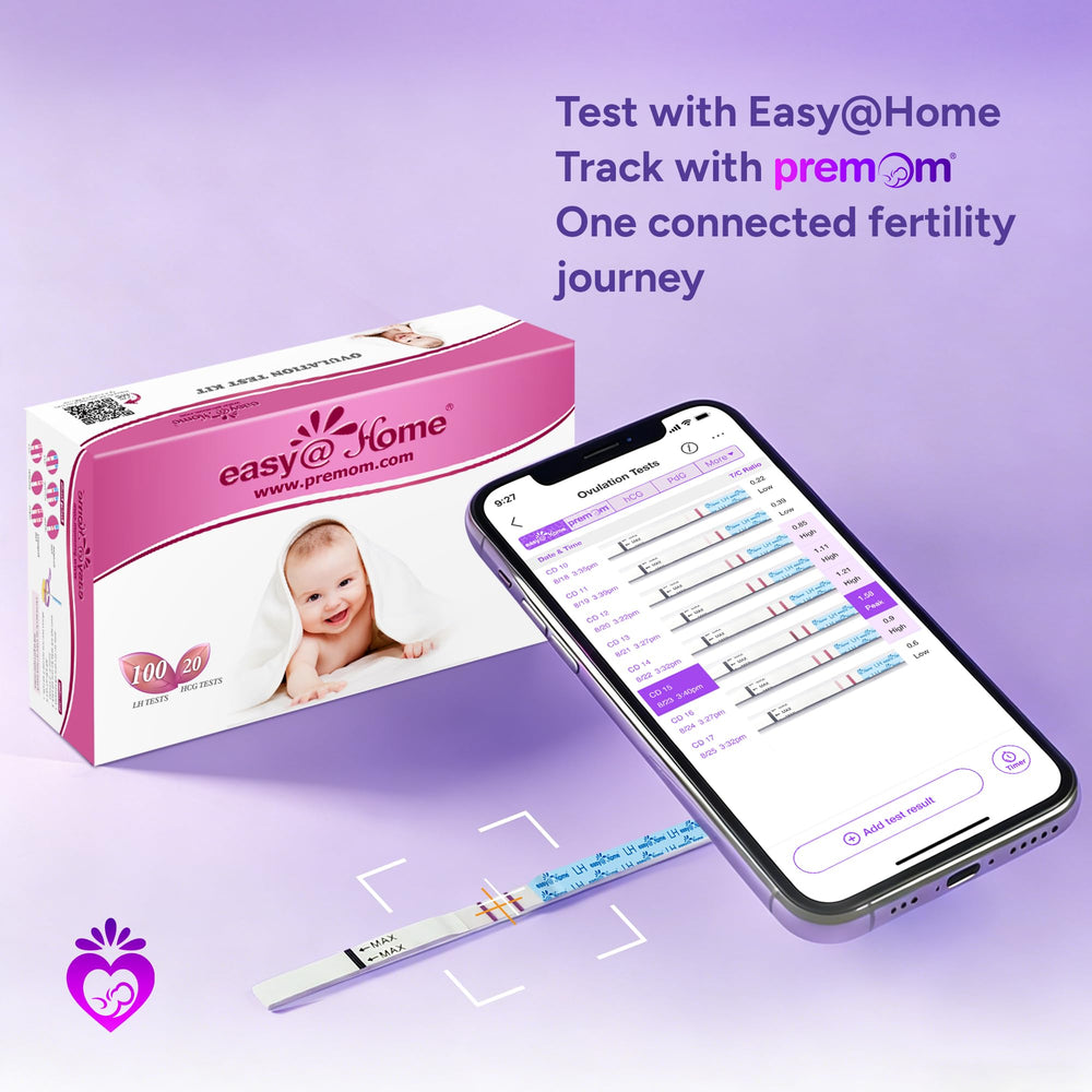 Pantalla de teléfono con la app Premom vinculada a Easy@Home para registro