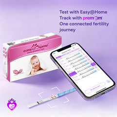 Pantalla de teléfono con la app Premom vinculada a Easy@Home para registro