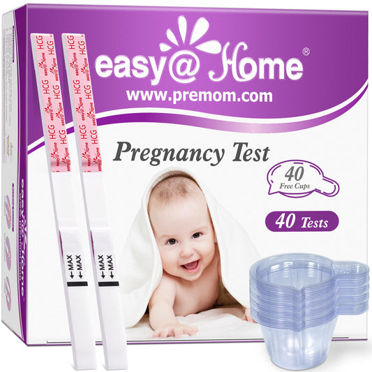 easy@Home paquete frontal mostrando 40 tiras y vasos, preparación fácil