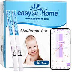 Easy@Home envase delantero mostrando 50 tiras y ventaja de cantidad