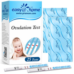 Easy@Home paquete frontal con 25 tiras mostrando tamaño y marca