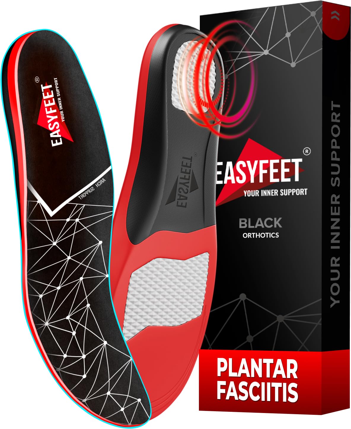 EASYFEET vista frontal del paquete mostrando soporte y estilo