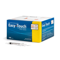 EasyTouch empaque frontal mostrando caja de 100 y facilidad de almacenamiento