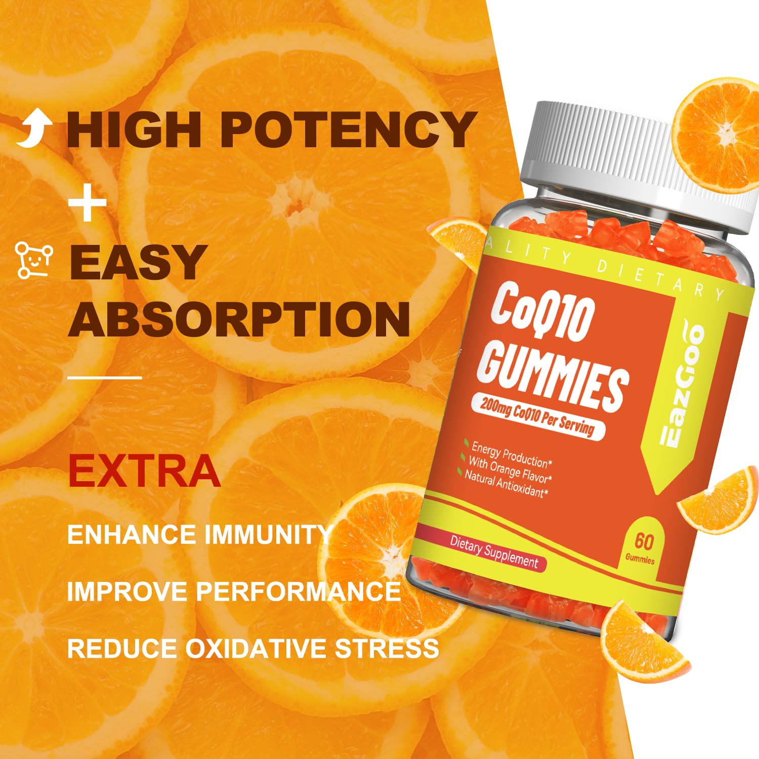 EAZGOO botella abierta con gomitas mostrando cantidad por envase, control de dosis
