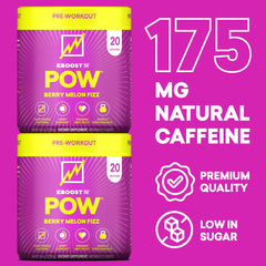 Etiqueta de EBOOST POW con lista de ingredientes clave y beneficios funcionales visibles
