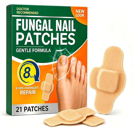 ECMOOMCE paquete frontal mostrando 21 parches para uñas, práctico y compacto