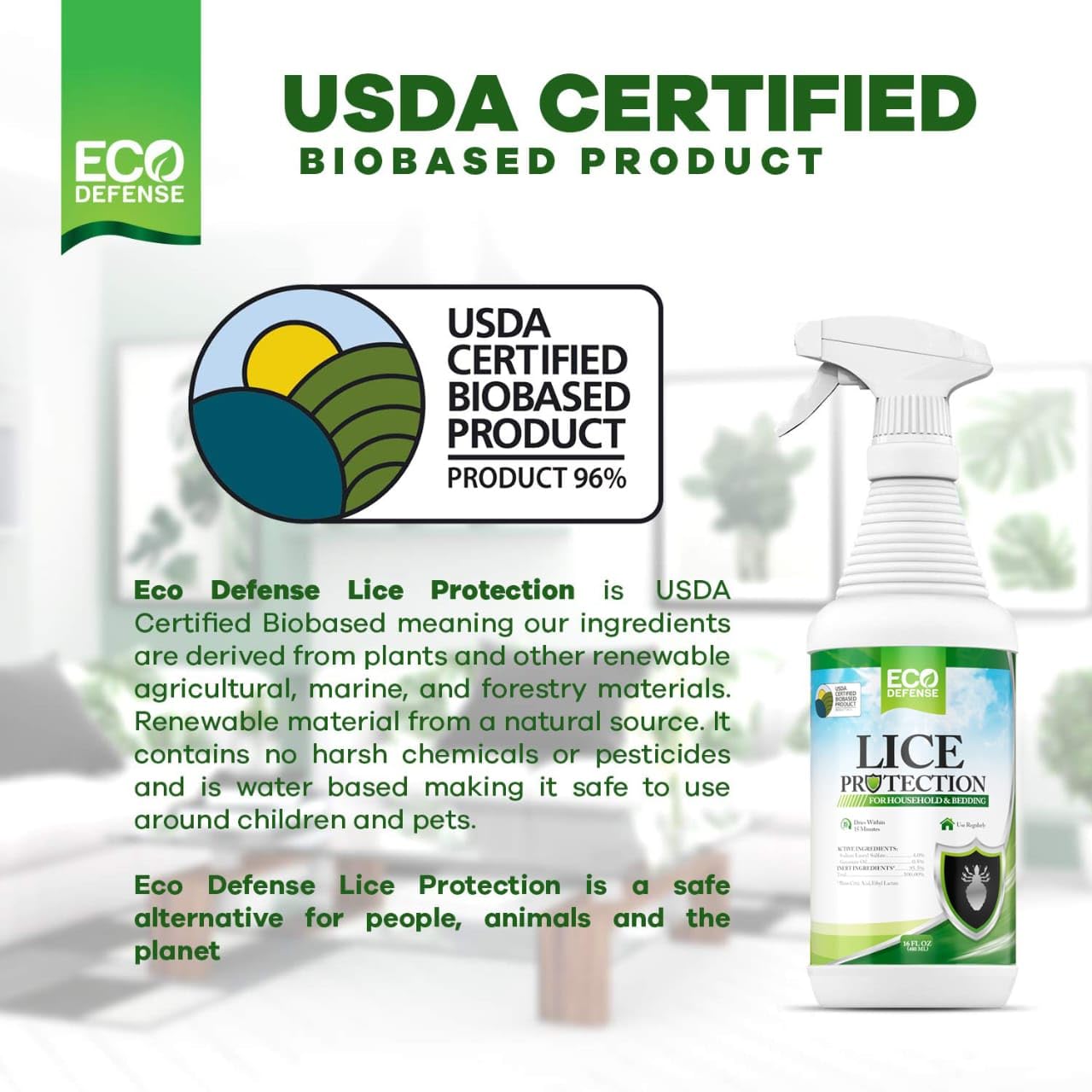 Eco Defense spray en uso sobre mochila y cama para protección doméstica