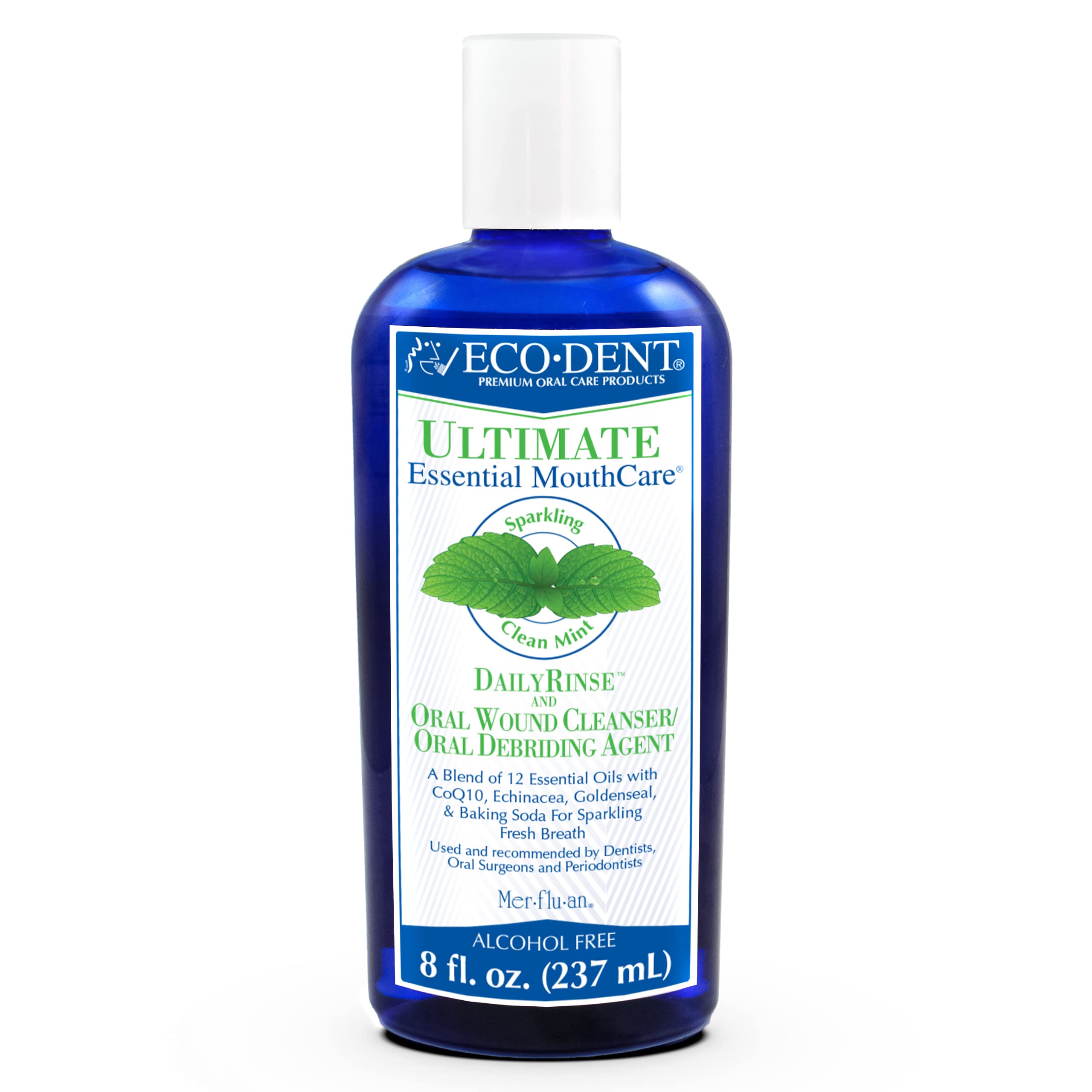 Eco-Dent frasco frontal mint mostrando etiqueta y beneficio refrescante