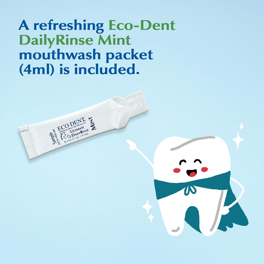 ECO-DENT persona usando el hilo dental GentleFloss para limpieza interdental efectiva