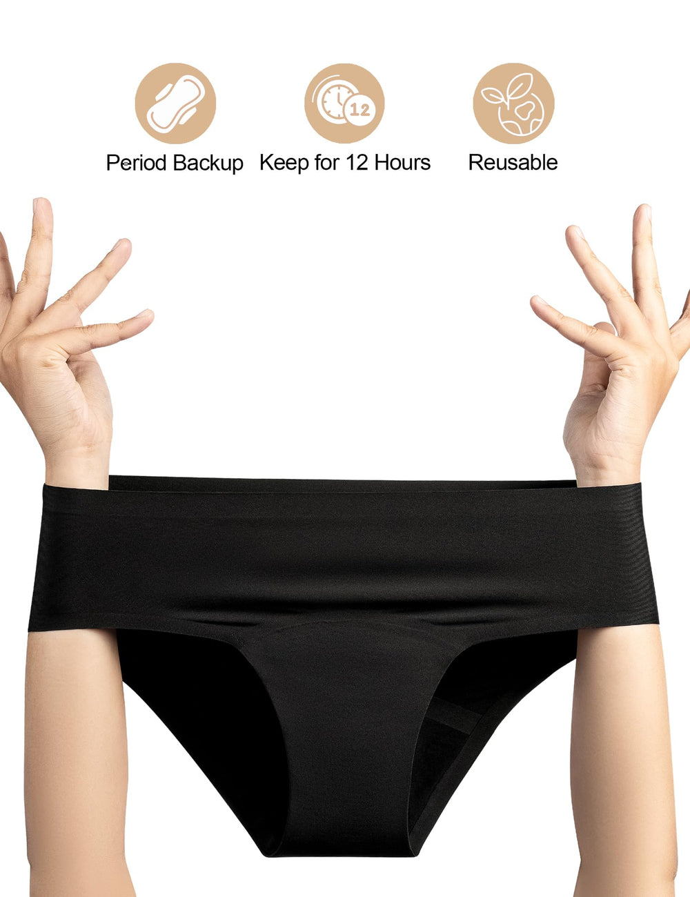 ECO PERIOD mujer usando las bragas menstruales en casa, seguridad y libertad