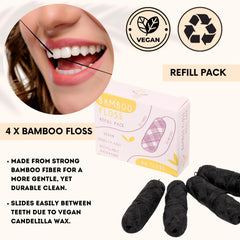 ECO ROOTS uso del hilo con flosser reutilizable que reduce residuos plásticos