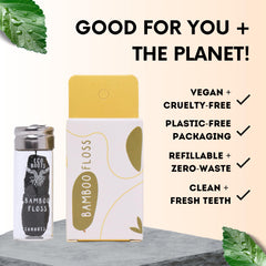 ECO ROOTS uso del hilo entre dientes en ambiente de baño sostenible