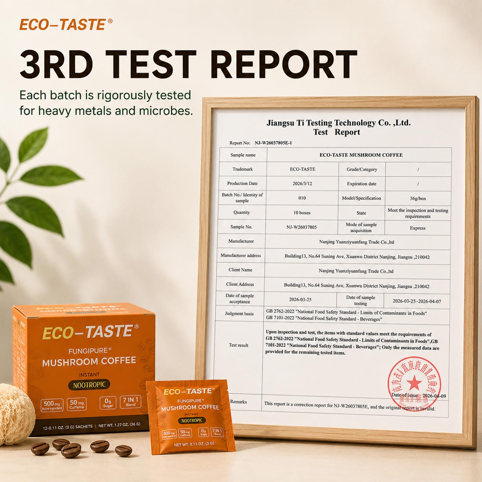 ECO-TASTE sachet junto a una moneda para comparar tamaño y porción exacta
