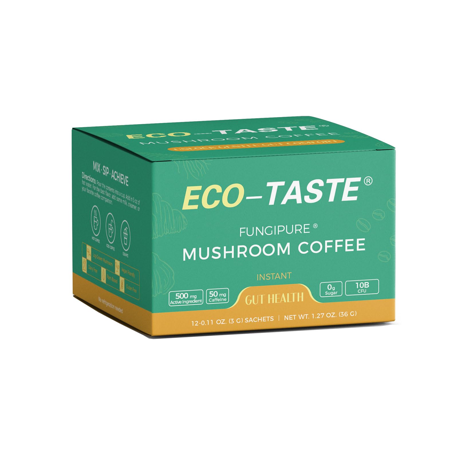 ECO-TASTE empaque frontal mostrando 12 sobres y beneficios claros