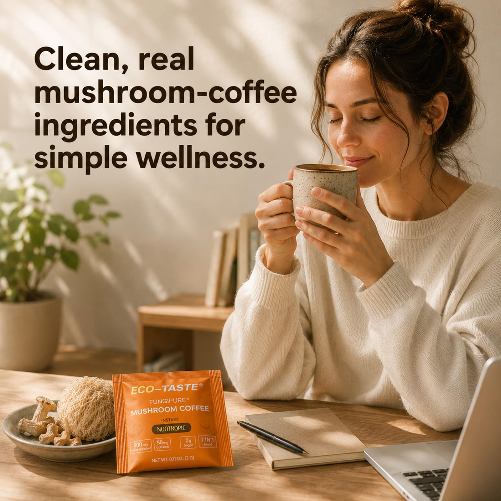 ECO-TASTE ingredientes: lion’s mane, ginkgo y bacopa visualizados para confianza