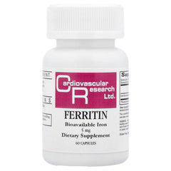 Ecological Formulas frasco frontal Ferritin mostrando etiqueta clara y beneficios