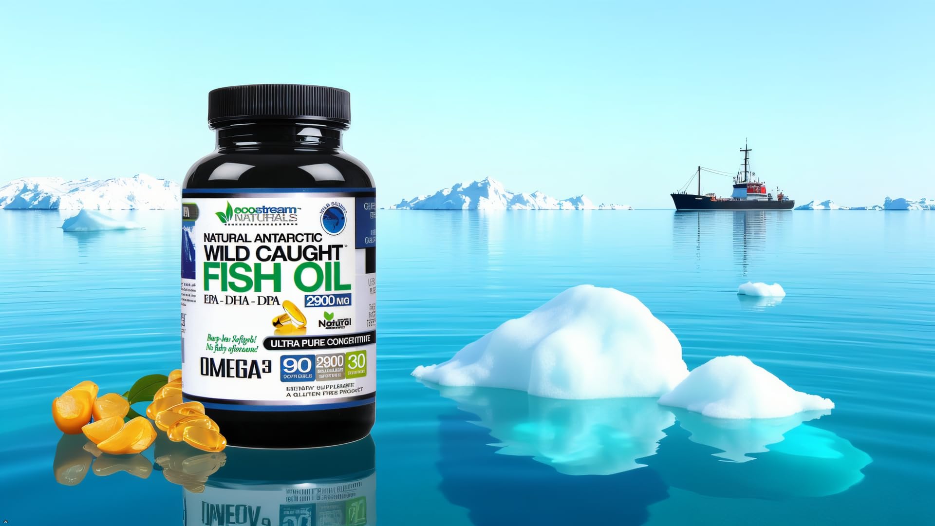 ecostream Naturals mapa y red de pesca antártica para origen salvaje
