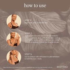 EcoTools brocha en uso aplicando autobronceador en manos con acabado natural