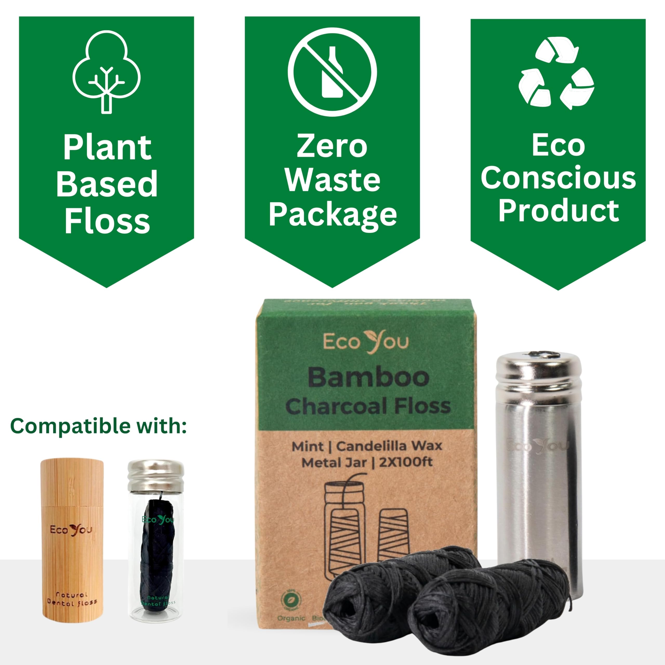 EcoYou carrete de hilo dental de bambú, muestra longitud útil