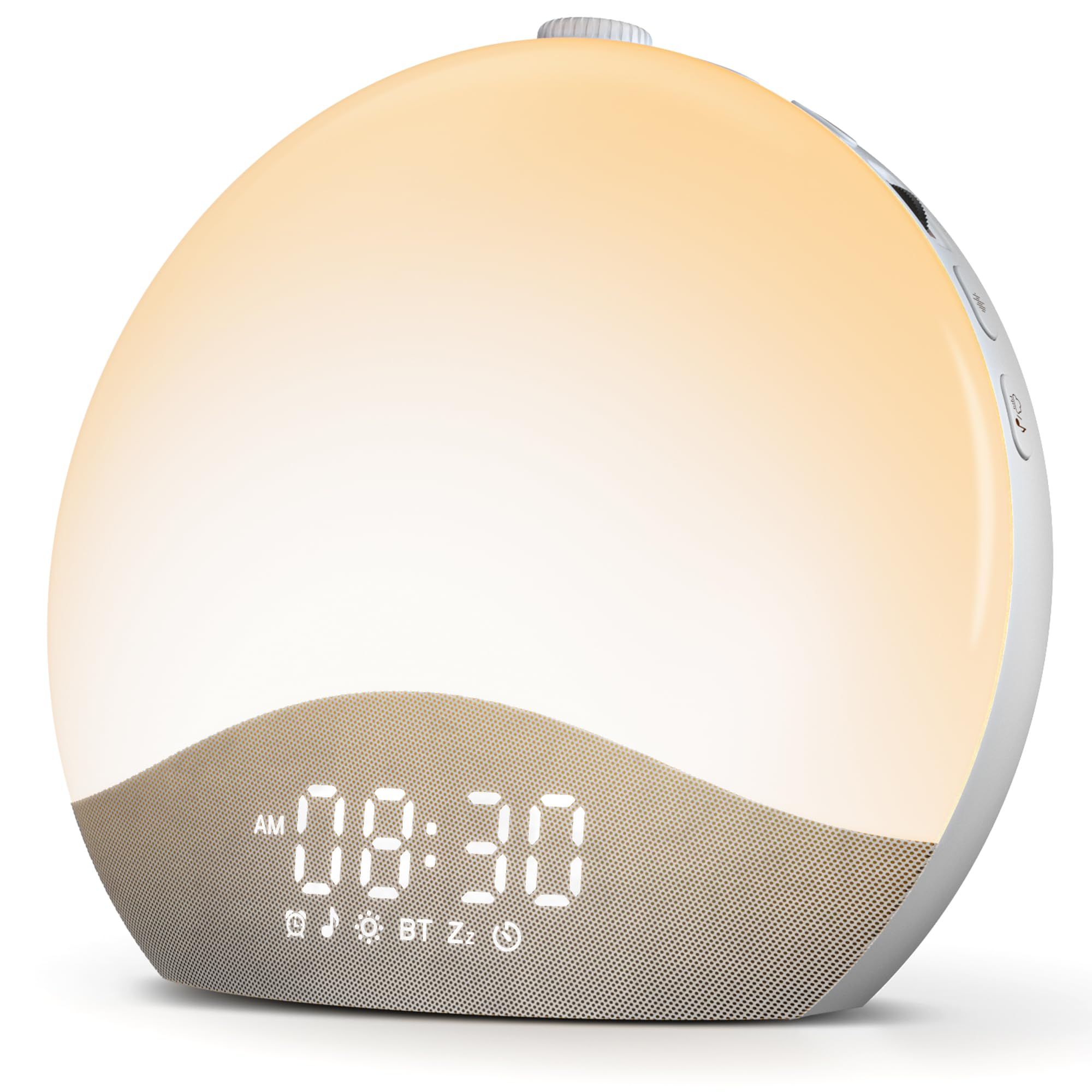 ecozy despertador frontal mostrando luz y pantalla, despertarse suave