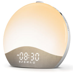 ecozy despertador frontal mostrando luz y pantalla, despertarse suave