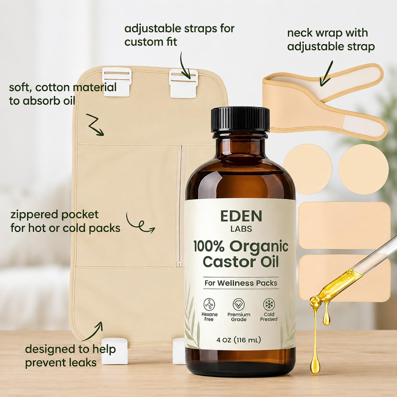 EDEN LABS comparación de tamaño del kit junto a objetos cotidianos