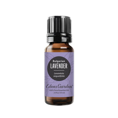 Edens Garden frasco delantero Lavanda Búlgara mostrando etiqueta y volumen, confianza y pureza