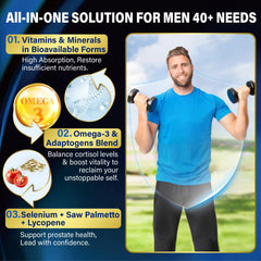 Edmmyliy ingredientes claves dispuestos: omega-3, coQ10, saw palmetto