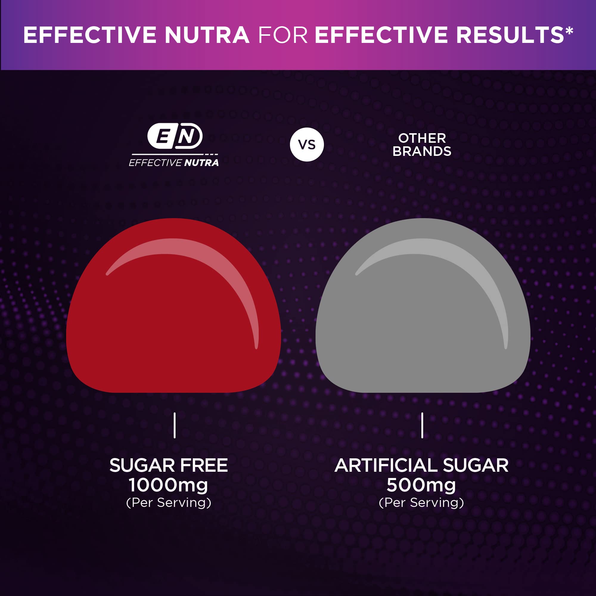 Frasco Effective Nutra abierto con gomitas dispuestas y presentación limpia