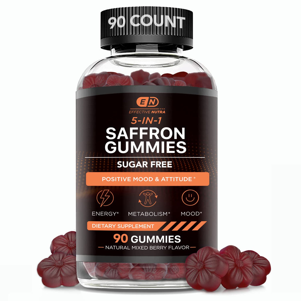 Frasco Effective Nutra recostado con gomitas esparcidas para mostrar cantidad en envase